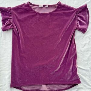 GAP Velvet Ruffle Sleeve Top - Deep Purple